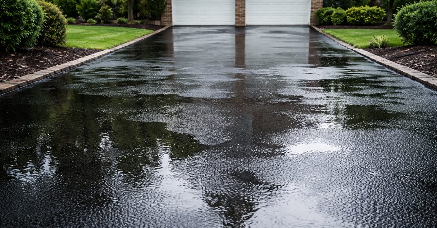 water pooling on new asphalt driveway