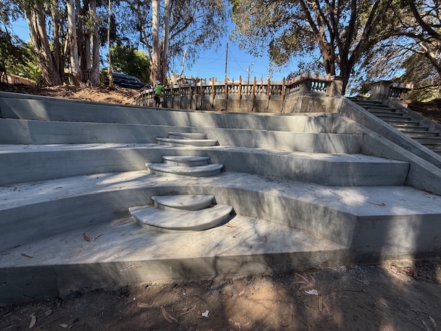 we formed and poured new tiered concrete steps and pathways that matched the estate's original character of rispin mansion
